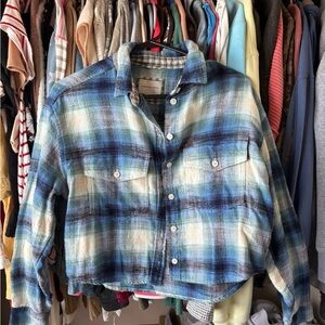 American Eagle Outfitters Blue and Cream Plaid Utility Jacket